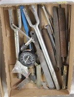 Box of Various Tools, Files, Air Gauge, Punches