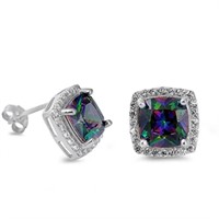 Cushion Cut 2.00 Ctw Rainbow Topaz & Cz Earrings