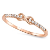 Rose Gold-pl. Minimalist Infinity Buckle Cz Ring