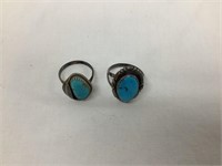 (2) Sterling Silver w/ Turquoise Rings, Size