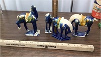 4 Porcelain Blue Horse Statues