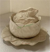 Bisque ceramic rabbit covered bowl with detached