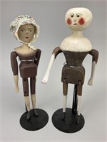 Pair of Folk Art  Wooden Carved Peg Dolls.
