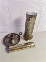 Brass candle holders and misc brass items.