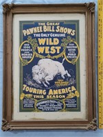 Antique 22x17frame Pawnee Bill Wild West Show sign