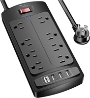 Surge Protector Power Strip - Flat Plug Extensions