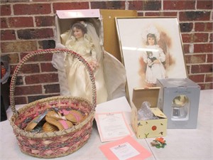 Lot of Baskets, Doll, Water Globe + More