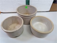 3 Stoneware Crocks (1 with crack) 5&5/8 x 3&1/2