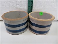 2 Blue Band Stoneware Bowls 4&5/8" x 3"
