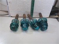 4 Vintage Telephone Glass Insulators on sticks