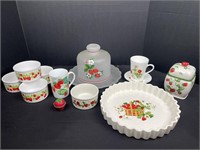Miscellaneous strawberry pattern serving dishes ,