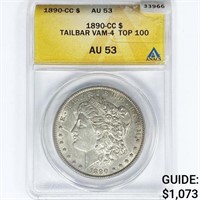 1890-CC Morgan Silver Dollar ANACS AU53 Tailbar