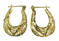 14k Yellow Gold Filigree Hoop Earrings