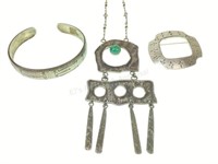 Mid Century Silver Set, Wohelo Bracelet, Brooch