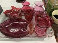 Ruby Glass Vases, Pitcher and Candy Dishes