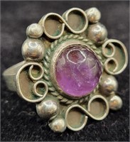 Taxco Sterling .925 & Amethyst Ring Sz 6.5