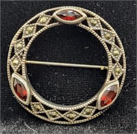 Sterling .925, Marcasite & Stone Brooch