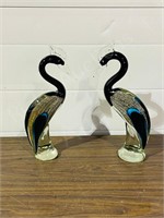 Pair of  16" tall art glass birds
