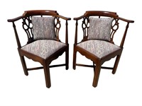 2 SOLID MAHOGANY CHIPPENDALE CORNER CHAIRS