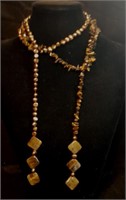 Tiger's Eye & Pearl Wrap Necklace