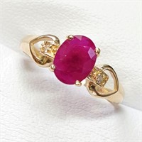 Certified 10K  Ruby(1.4ct) Diamond(0.03ct) Ring