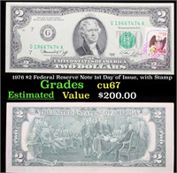 1976 $2 Federal Reserve Note 1st Day of Issue, wit