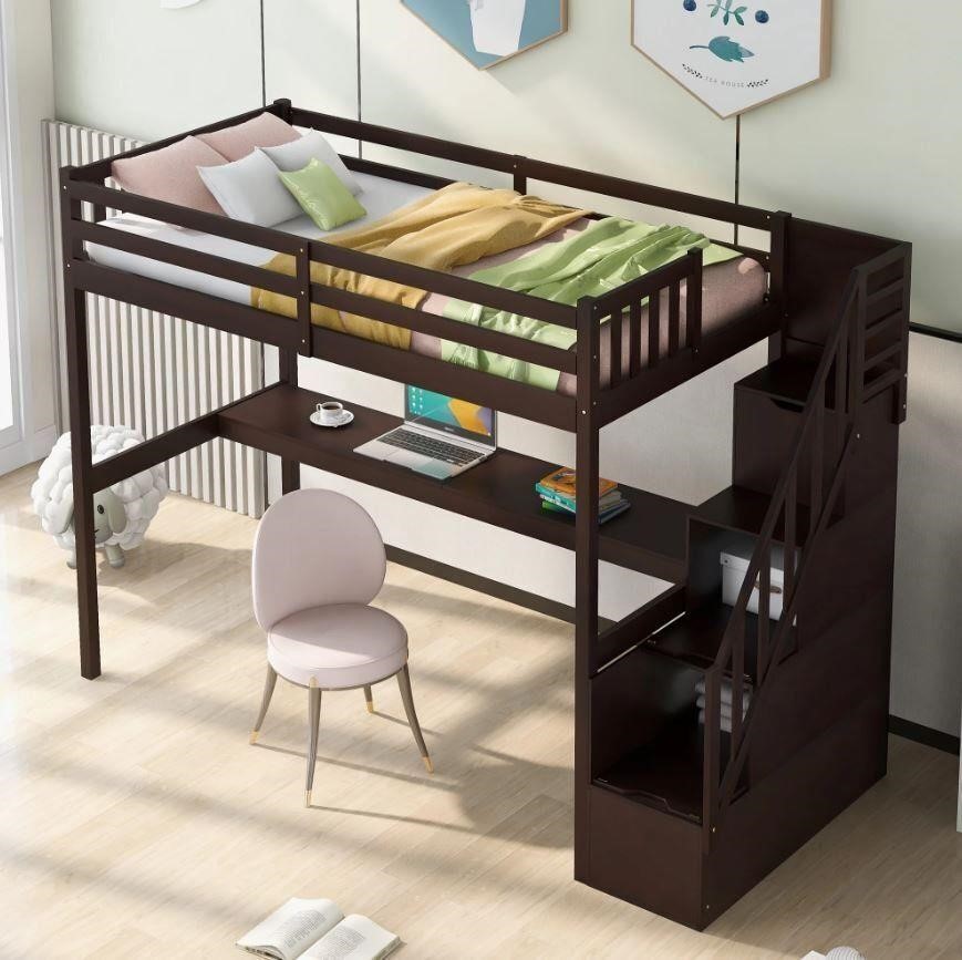 Twin Size Loft Bed with Storage Staircase