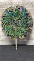Antique Peacock Feather Fan 12" Diameter
