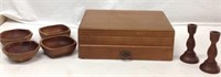 Wood Flatware Chest, Bowls & Candle Holders- 9B