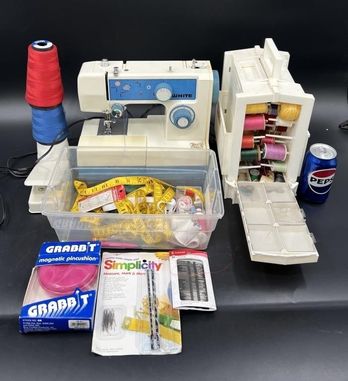 Portable White Sewing Machine #221 w Accessories