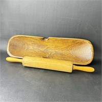 Wood Oblong Bowl w/ Rolling Pin
