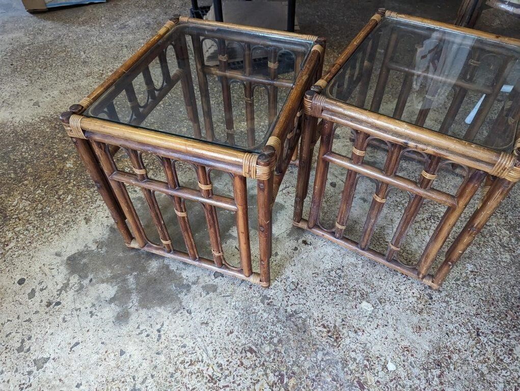 (2) Bamboo Glass Top Side Tables