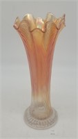 Vtg 10" Marigold Carnival Glass Swung Vase Marked