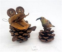 Pine Cone Animal Figurines - Frog and Bird
