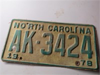 1978 NC License Tag AK 3424