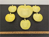 Large Glass Apple Bowl and (5) Small Apple Bowls-