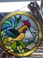 Antique rooster stained glass window