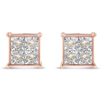 10k Gold-pl .56ct Diamond Quad Stud Earrings