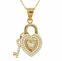 14 Kt Heart Key Modern Necklace