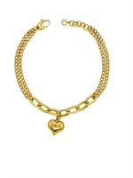 14 Kt Cuban Fancy Link Chain Heart Bracelet