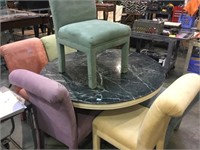 MARBLE TOPPED DINNG TABLE W6 UPHOLSTERED CHAIRS