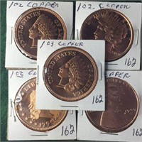 5- Copper Rounds, .1 AVDP Ounce Each