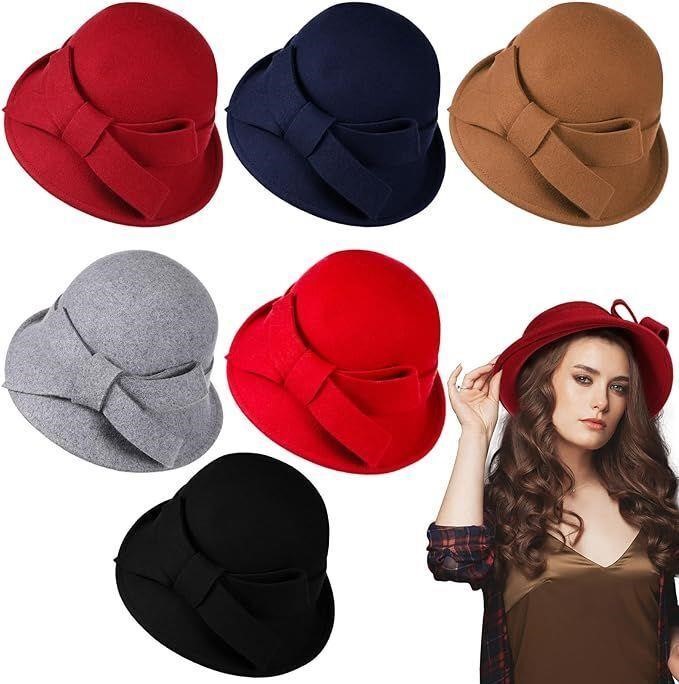 6 Pcs Women Wool Felt Bucket Hat