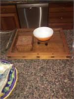 Dansk wooden tray w bowl and wood box