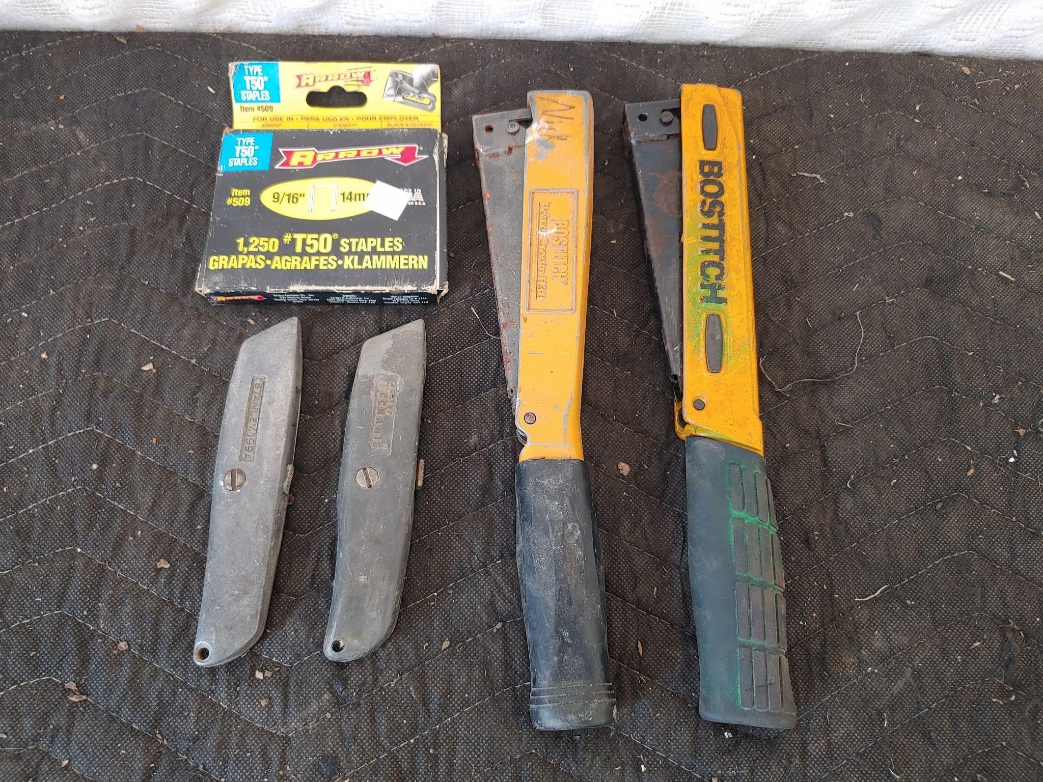 Roofing - Pair of Hammer Staplers & roofing knives