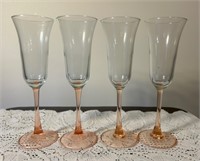 Set of 4 Pink Fluted Champagne Stems