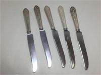 5 STERLING SILVER HANDLE KNIVES