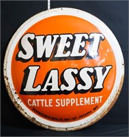 Vintage convex 1952 34in Sweet Lassy adv sign