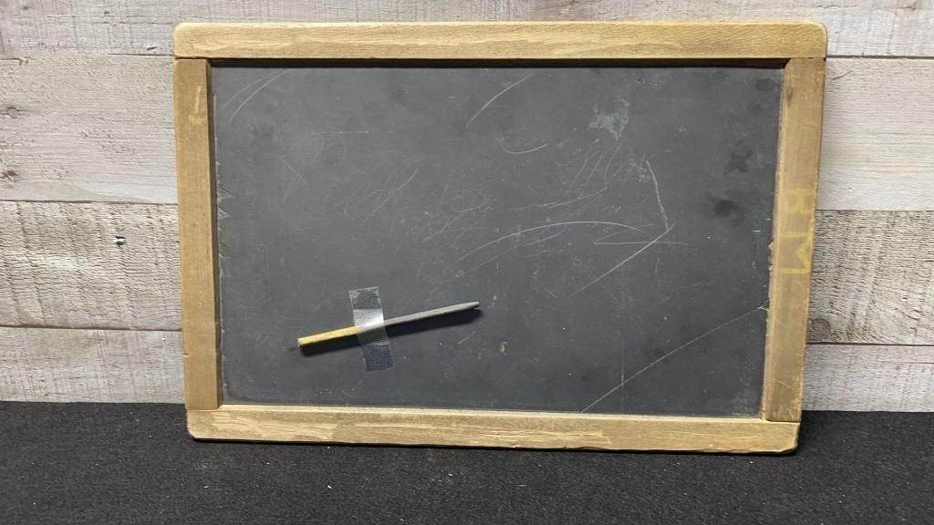 Antique School Slate Cracked Board With Pencil 12.