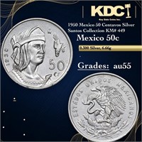 1950 Mexico 50 Centavos Silver Santos Collection K